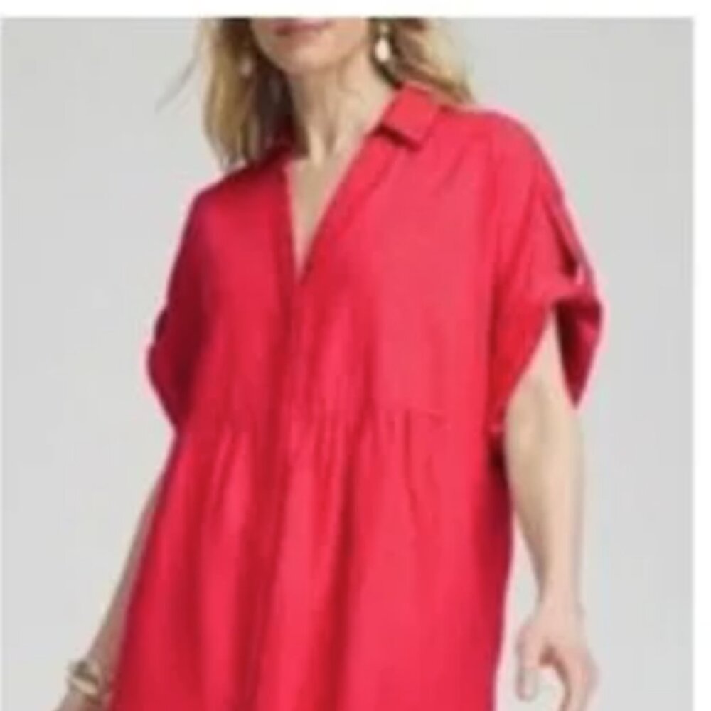 Chico’s 100% Linen Roll-Tab Dolman Midi Dress - Size 2.5 (US 14) Watermelon